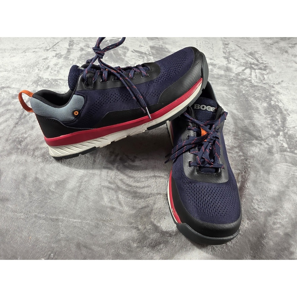 Bogs Slate Knit Low‎ Mens US 9.5 Navy/Red Composite Toe Safety Work Sneakers